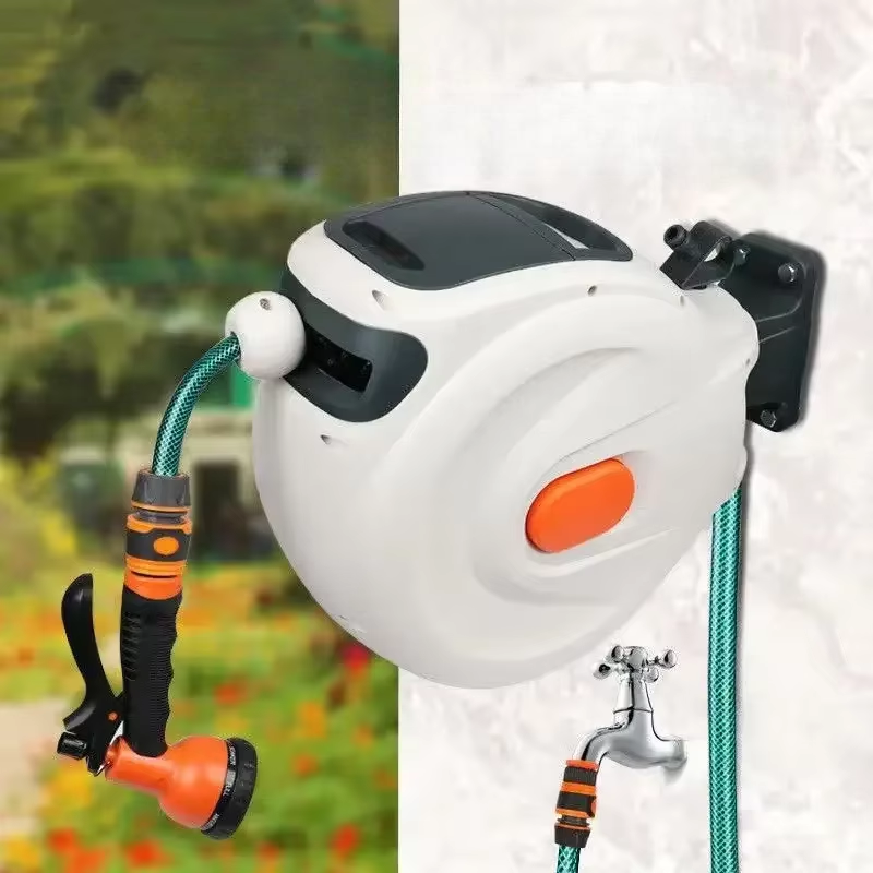 10/20M Automatic Rewind Hose Reel with 7 Pattern Hose Nozzle Water Hose Reel Slow Return System for Car Garden