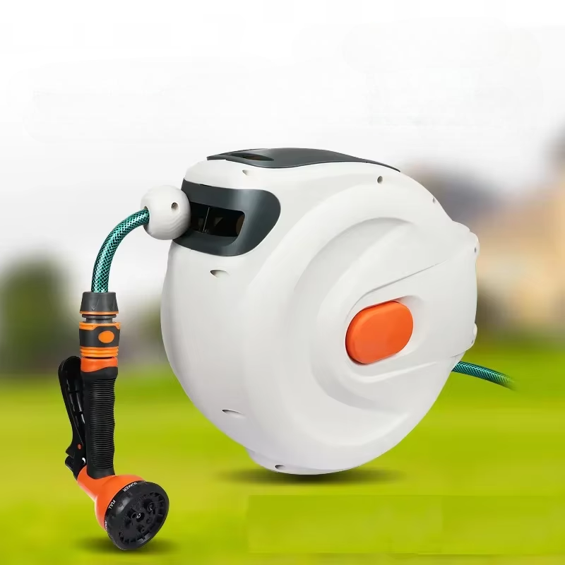 10/20M Automatic Rewind Hose Reel with 7 Pattern Hose Nozzle Water Hose Reel Slow Return System for Car Garden